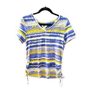 Caribbean Joe T-Shirt Striped Blue and Yellow V-Neck size M